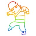 A creative rainbow gradient line drawing cartoon sneaking thief
