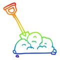 A creative rainbow gradient line drawing cartoon spade in garbage