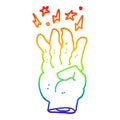 A creative rainbow gradient line drawing cartoon spooky magic hand