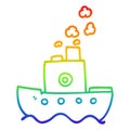 A creative rainbow gradient line drawing cartoon steam boat