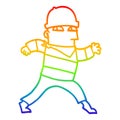 A creative rainbow gradient line drawing cartoon thief