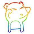 A creative rainbow gradient line drawing cartoon tired bear rubbing eyes