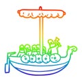 A creative rainbow gradient line drawing cartoon vikings sailing