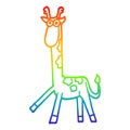 A creative rainbow gradient line drawing cartoon walking giraffe