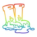 A creative rainbow gradient line drawing cartoon wellingtons