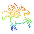 A creative rainbow gradient line drawing cartoon winged horse