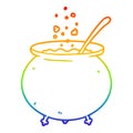 A creative rainbow gradient line drawing cartoon witch cauldron