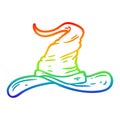 A creative rainbow gradient line drawing cartoon wizards hat