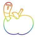 A creative rainbow gradient line drawing cartoon worm in apple Royalty Free Stock Photo