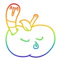 A creative rainbow gradient line drawing cartoon worm in apple Royalty Free Stock Photo