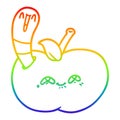 A creative rainbow gradient line drawing cartoon worm in happy apple Royalty Free Stock Photo