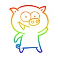 A creative rainbow gradient line drawing cheerful pig cartoon