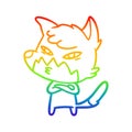 A creative rainbow gradient line drawing clever cartoon fox