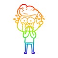 A creative rainbow gradient line drawing concerned crying man