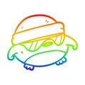 A creative rainbow gradient line drawing cool christmas robin with sunglasses