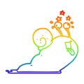 A creative rainbow gradient line drawing crazy cartoon snail