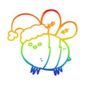 A creative rainbow gradient line drawing cute cartoon bee wearing christmas hat Royalty Free Stock Photo