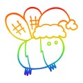A creative rainbow gradient line drawing cute cartoon bee wearing christmas hat Royalty Free Stock Photo