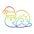 A creative rainbow gradient line drawing cute cartoon christmas snail Royalty Free Stock Photo