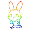 A creative rainbow gradient line drawing cute cartoon rabbit running Royalty Free Stock Photo