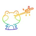 A creative rainbow gradient line drawing cute frog catching fly with tongue Royalty Free Stock Photo