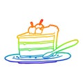 A creative rainbow gradient line drawing expensive slice of chocolate cake Royalty Free Stock Photo