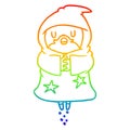 A creative rainbow gradient line drawing floating wizard