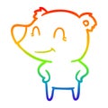 A creative rainbow gradient line drawing friendly bear with hands on hips