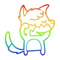 A creative rainbow gradient line drawing friendly cartoon fox waking up