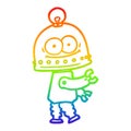 A creative rainbow gradient line drawing happy carton robot with light bulb Royalty Free Stock Photo