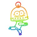 A creative rainbow gradient line drawing happy carton robot with light bulb Royalty Free Stock Photo