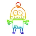 A creative rainbow gradient line drawing happy carton robot with light bulb Royalty Free Stock Photo