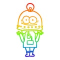 A creative rainbow gradient line drawing happy carton robot with light bulb Royalty Free Stock Photo