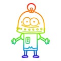 A creative rainbow gradient line drawing happy carton robot with light bulb Royalty Free Stock Photo