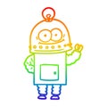 A creative rainbow gradient line drawing happy carton robot with light bulb Royalty Free Stock Photo