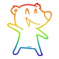 A creative rainbow gradient line drawing laughing bear cartoon Royalty Free Stock Photo