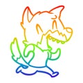 A creative rainbow gradient line drawing laughing fox running away