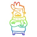 A creative rainbow gradient line drawing obnoxious man in winter clothes