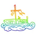 A creative rainbow gradient line drawing old shipwrecked boat