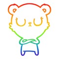 A creative rainbow gradient line drawing peaceful cartoon bear cub