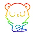 A creative rainbow gradient line drawing peaceful cartoon bear