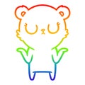 A creative rainbow gradient line drawing peaceful cartoon bear shrugging