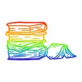 A creative rainbow gradient line drawing pile of books