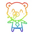 A creative rainbow gradient line drawing rude cartoon bear boss