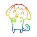 A creative rainbow gradient line drawing rude dog cartoon Royalty Free Stock Photo