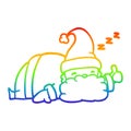 A creative rainbow gradient line drawing sleepy santa giving thumbs up symbol