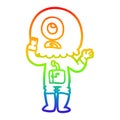 A creative rainbow gradient line drawing worried cartoon cyclops alien spaceman