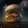 Creative realistic burger photo, dynamic look