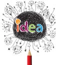 Creative red pencil with bulbs idea concept