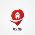 Creative red symbol. Map pointer house icon. Vector